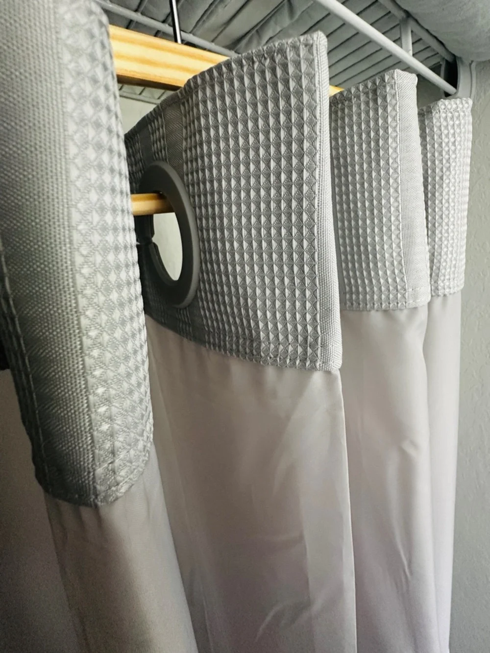 Light Gray Textured Curtain Panel Hookless
